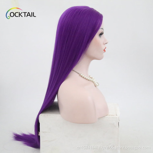Factory wholesale high temperature fiber purple colour synthetic front lace wig